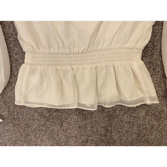 Express Women's V-Neck Smocked Cuff Peplum Top Long Sleeves Swan Size XS NWT $54 - Picture 10 of 16